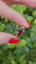 Load and play video in Gallery viewer, 1293: Vintage: 9ct Gold Round Cut Almandine Garnet Solitaire Ring-