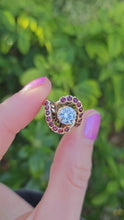 Cargar y reproducir el video en el visor de la galería, 0796:  Vintage: 18ct Gold Ice White Zircon Rubies  Cluster Ring- statement, rare combination