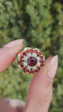 Cargar y reproducir el video en el visor de la galería, 1421: Vintage: Large 9ct Gold Garnet Seed Pearls Cocktail Ring- Date- Mark 1963