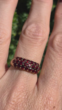 Load and play video in Gallery viewer, 0726: Vintage: 9ct Gold 20 Garnets Tiered Dress Ring
