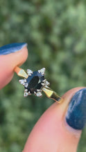 Load and play video in Gallery viewer, 2291 Vintage:18ct Gold Australian Blue Sapphire 6 Diamonds Cluster Ring
