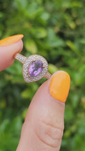 Load and play video in Gallery viewer, 1849: Vintage: 9ct Gold Pear-Cut Lilac Amethyst Diamonds Dress Ring-Lovely combination