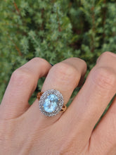 Load image into Gallery viewer, 1764: Vintage: 9ct Gold Swiss Blue Topaz 16 Diamonds Diana Style Cluster Ring