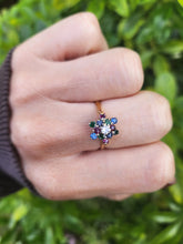 Load image into Gallery viewer, 6233 Vintage: 18ct Gold Rubies, Sapphires, Emeralds Diamond "Snowflake" Ring-From 1984