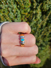 Cargar imagen en el visor de la galería, 1204: Vintage: 18ct Gold Turquoise Diamonds Dress Ring- Lovely symmetry, statement weight