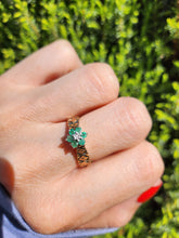 Cargar imagen en el visor de la galería, 1379: Vintage: 9ct Gold Emeralds Diamond Daisy Flower Ring- From 1978