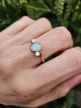 Cargar imagen en el visor de la galería, 1102: Vintage; 18ct Gold White Opal Twin Diamonds Dress Ring- cute, colourful, sparkling