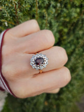 Load image into Gallery viewer, 6350: Vintage: 18ct Gold Rich Red Garnet 12 Diamonds Diana Style Cluster Ring - From 1972