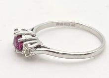 Cargar imagen en el visor de la galería, 2357: Vintage; 18ct White Gold Ruby Round Full Cut Diamonds 3- Stone Straight Ring- From 1978