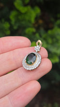 Load image into Gallery viewer, 2480- Vintage 9ct Gold Chrome Diopside Glacier Topaz Diana Style Pendant