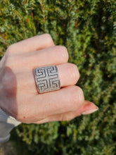 Load image into Gallery viewer, 6330 Vintage: 9ct White Gold Large Greek Key Natural Sparkling Diamonds Statement Ring