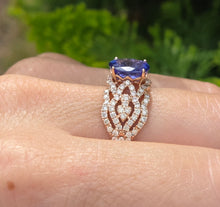 Cargar imagen en el visor de la galería, 2344: Vintage:  14ct Gold  Large Vibrant Blue Tanzanite Pave Diamonds Openwork Dress Ring- Exceptional