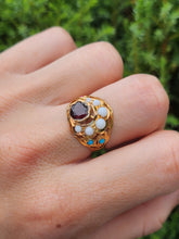 Load image into Gallery viewer, 1472: Antique: 22ct Gold Mult-Gem "Bombe" Ring- Moonstones, Turquoise, Ruby- Wonderful