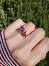 Cargar imagen en el visor de la galería, 1157: Vintage; 9ct Gold Abstract Cluster Rubies Diamonds Ring- striking design