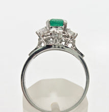 Load image into Gallery viewer, 2341 Vintage: Platinum Emerald Cut Emerald Diamonds Cocktail Cluster Ring
