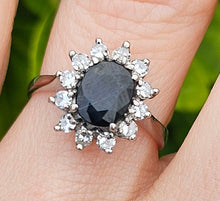 Load image into Gallery viewer, 0769: Vintage; 18ct White Gold French Blue Sapphire 12 Diamonds Cluster Ring