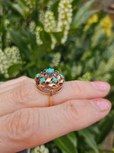 Load image into Gallery viewer, 6362 Vintage: 9ct Gold Turquoises Sapphires Cluster Ring- from 1964