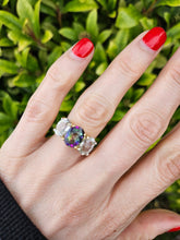 Load image into Gallery viewer, 6338 Vintage: Statement: 9ct Gold Caribbean Topaz Glacier Topaz Trilogy Ring