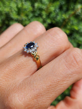 Load image into Gallery viewer, 1880: Vintage: 18ct Gold Blue Sapphire 16 Diamonds Dress Ring- She is exquisite