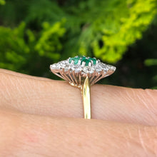 Load image into Gallery viewer, 2318: Vintage: 18ct Gold Emeralds Diamonds Marquise Set Art Deco Style Ring- From 1977