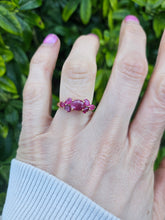 Load image into Gallery viewer, 6343 Vintage: 9ct Gold 7 Raspberry Rubies Geometric Set Dress Ring