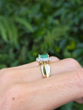 Load image into Gallery viewer, 2140: Vintage;: 14ct Gold Emerald Cut Emerald (0.79ct) 14 Diamonds (0.43ct) Ring - LUSH
