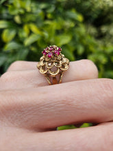 Cargar imagen en el visor de la galería, 1252: Vintage: 14ct Gold 7 Rubies Swirl Statement Cocktail Ring- remarkable, good weight
