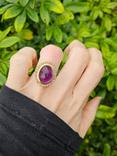 Cargar imagen en el visor de la galería, 0414: Vintage: 18ct Gold "Carbuncle" Lilac Amethysts 28 Seed Pearls Ring