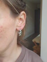 Load image into Gallery viewer, 9042: Vintage (1975) Exceptional 18ct White Gold Emeralds Diamonds Hoop Earrings- elegance personified