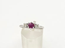 Load image into Gallery viewer, 2357: Vintage; 18ct White Gold Ruby Round Full Cut Diamonds 3- Stone Straight Ring- From 1978