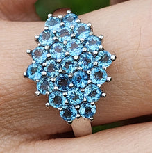 Load image into Gallery viewer, 6105: Vintage & Rare: 9ct White Gold 23 Blue Aquamarines geometric Set Cocktail Ring