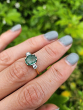 Load image into Gallery viewer, 6077 Vintage 18ct Gold Emerald Full Cut Diamonds 3 Stone Ring -From 1973