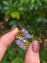 Load image into Gallery viewer, 2053: Vintage: 9ct Gold Iolite Amethysts Abstract Cocktail Ring- Inspirationl