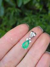 Load image into Gallery viewer, 2069: Vintage 18ct White Gold Pear Cut Emerald Diamonds Pendant- Petite perfection.