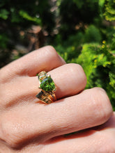 Load image into Gallery viewer, 1606: Vintage: 14ct Gold Trillion, Emerald. Round Cut Peridots Cocktail Ring- exquisite