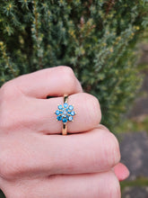 Load image into Gallery viewer, 6348 Vintage; Rare 9ct Gold Blue Diamonds Flower Head Ring- 15 natural, sparkling diamonds