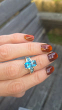 Load image into Gallery viewer, 6299 Vintage; 9ct Gold London Blue Topaz Emerald & Princess Cut Cocktail Ring