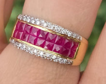 Load image into Gallery viewer, 2339: Vintage: 18ct Gold Rubies Diamonds Dress Ring- Vibrant Rubies Sparkling Diamonds