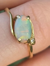 Load image into Gallery viewer, 2432 Vintage: Petite 18ct Gold Cabochon White Opal Diamond Snake-Head Ring