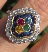 Load image into Gallery viewer, 2336 -Vintage: 18ct Gold Art Deco Style Harlequin Multi-Gem Diamonds Cluster Ring