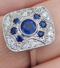 Load image into Gallery viewer, 1804: Vintage: 18ct White Gold Blue Sapphires Diamonds Panel Ring- Stylish Art Deco