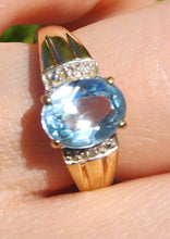 Load image into Gallery viewer, 1753: Vintage; 9ct Gold Large Swiss Blue Topaz Cocktail Ting- lovely cut an colour