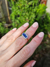Load image into Gallery viewer, 6334: Vintage: 18ct Gold Cornflower Blue Sapphires 16 Diamonds Dress Ring- exquisite example. date mark 1992