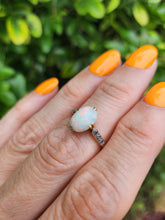 Load image into Gallery viewer, 2109 Vintage: 18ct Gold Cabochon White Opal Diamonds Dress Ring