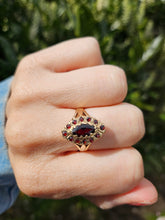 Cargar imagen en el visor de la galería, 6359 : Vintage: 9ct Gold 13 Navette Set Garnets Cluster Ring- From 1977