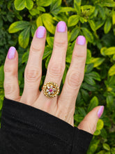 Cargar imagen en el visor de la galería, 0762: Vintage 18ct Gold Ruby Diamonds Statement Ring- remarkable