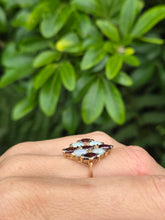 Load image into Gallery viewer, 2244: Vintage:18ct Gold 9 Opals 14 Garnets Geometric Cocktail Ring- Marvellous