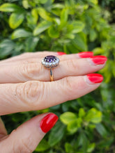 Load image into Gallery viewer, 1056: Vintage: 18ct Gold Deep Purple Amethyst 12 Diamonds Cluster Ring- Date-Mark 1963