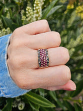 Load image into Gallery viewer, 7480 Vintage: 9ct Gold  Black Diamonds  Red Rubies Cocktail Ring