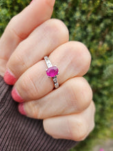 Load image into Gallery viewer, 6034  Vintage: Platinum Pink Ruby 8 Brilliant Cut Diamonds band- crisp, clean, eye candy